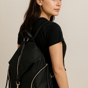 Minimal Black Backpack with Gold-Tone Hardware